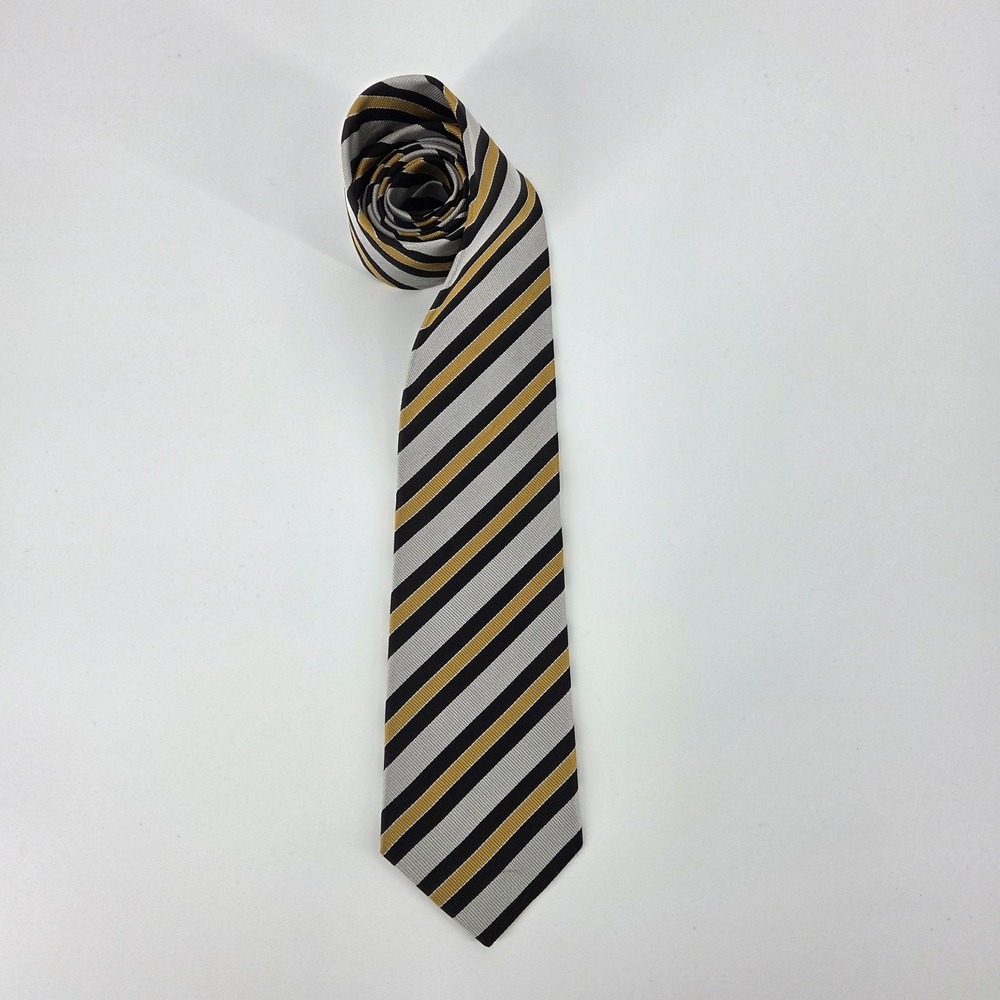 Ben Silver Charleston London Silk Tie Silver Yellow Black Striped Handmade